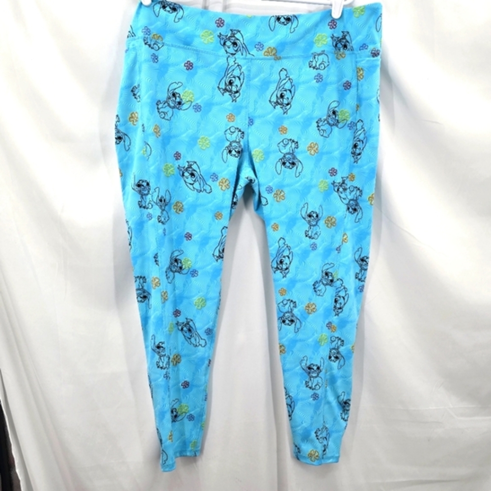 Disney Parks Stitch Print Blue Colorful Stretchy Leggings Womens Plus Size 1X.‎